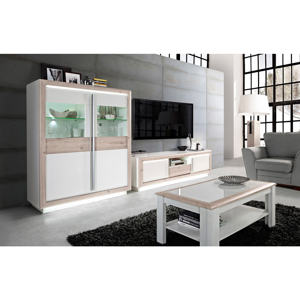 Вітрина широка CANNE дуб Нельсон/білий глянець