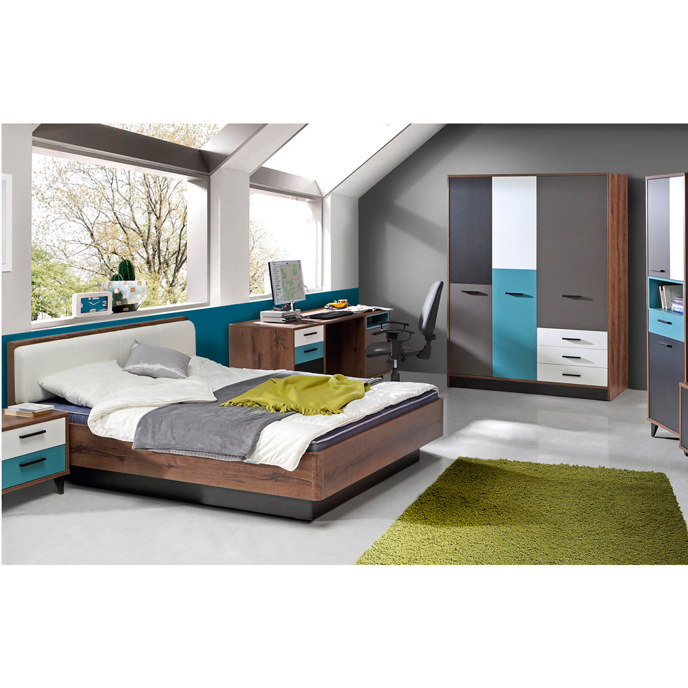 Ліжко 1,4 RAVEN дуб благородный/сірий/білий/чорний/зелений